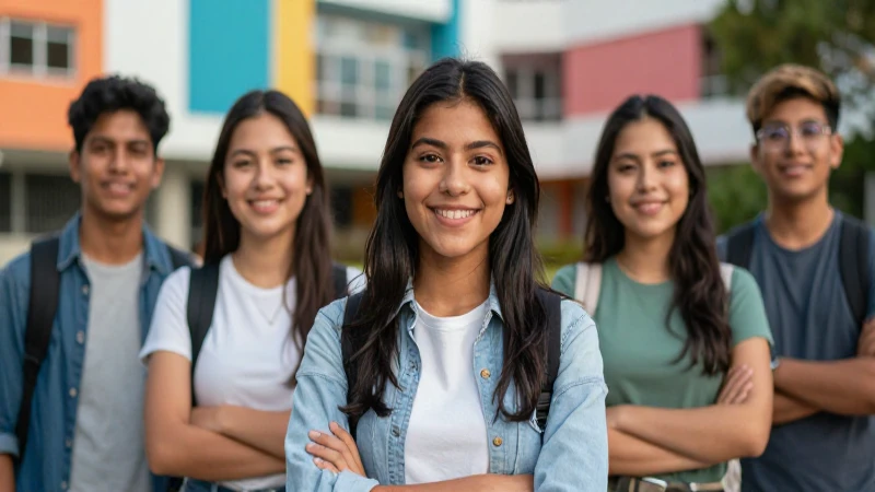 Joven mexicano sonriente en campus universitario