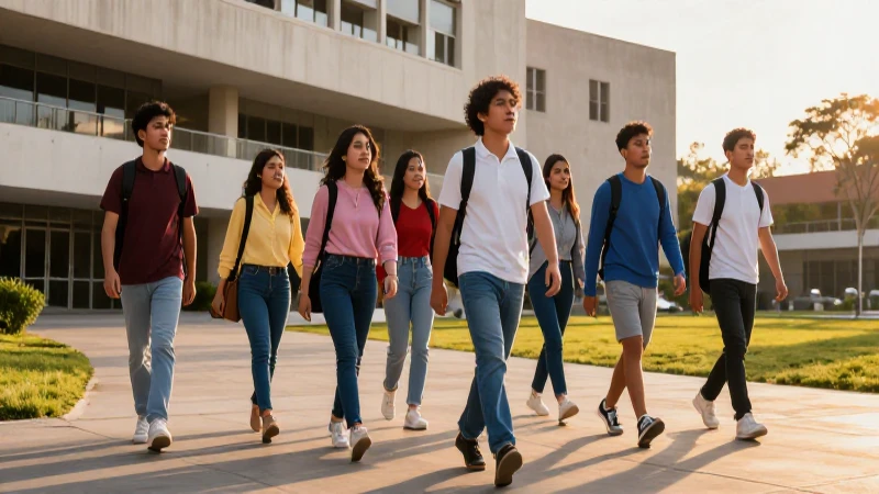 Estudiantes mexicanos pasean por campus universitarios al atardecer