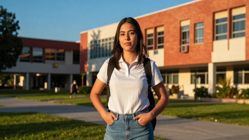 Estudiante mexicano confiado en campus vibrante