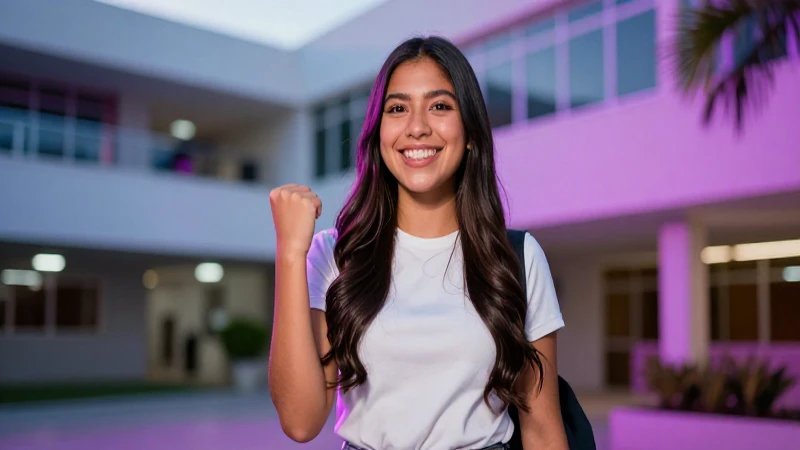 Estudiante mexicano exitoso y vibrante en campus