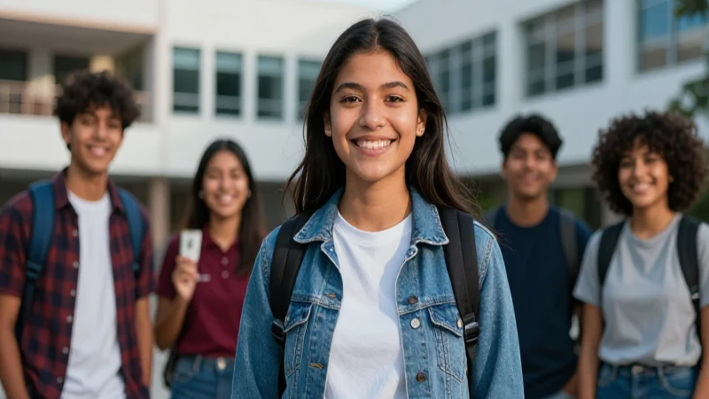 Estudiante mexicano sonriente en campus moderno