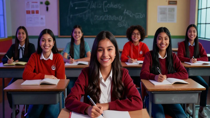 Estudiantes mexicanos felices en una clase moderna