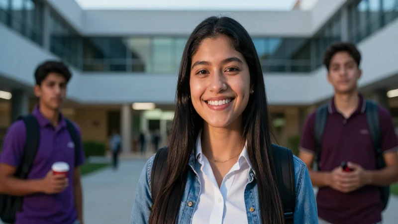 Estudiante mexicano optimista en campus moderno