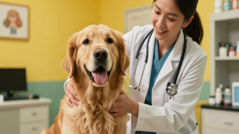 Veterinaria profesional examina golden retriever