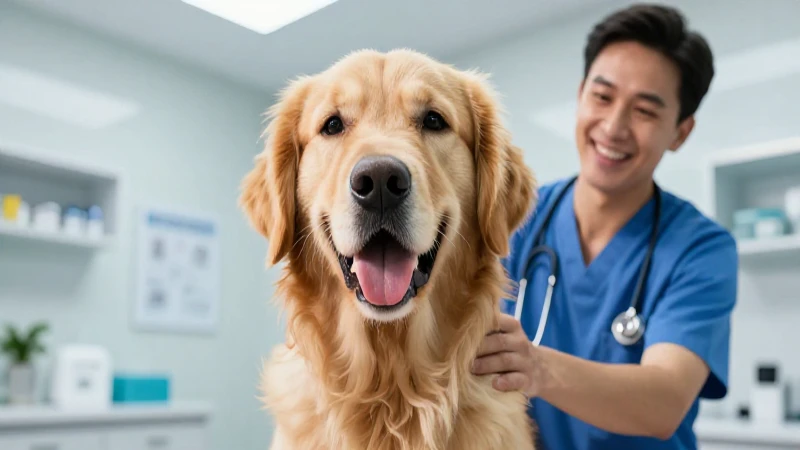 Golden retriever en chequeo veterinario