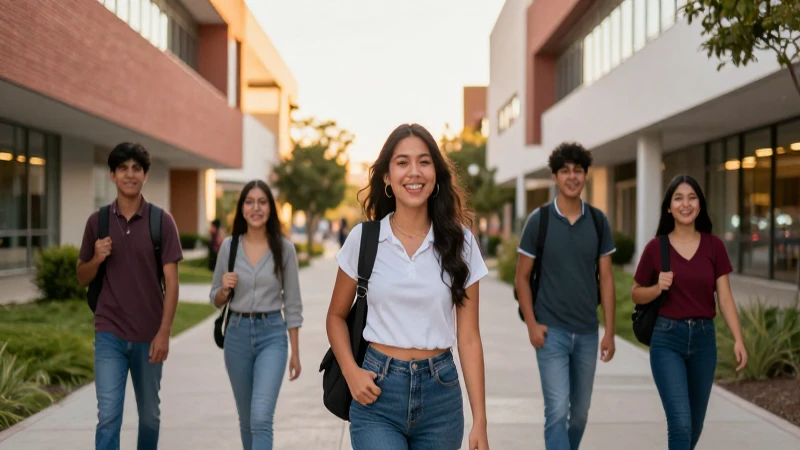 Estudiante mexicano alegre en campus moderno